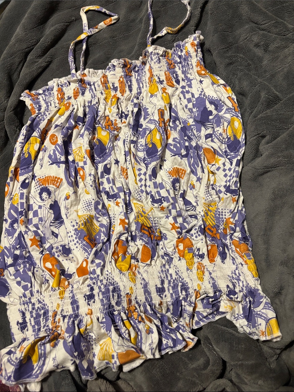 Akademiks White Tank Top with Purple & Yellow Floral Print